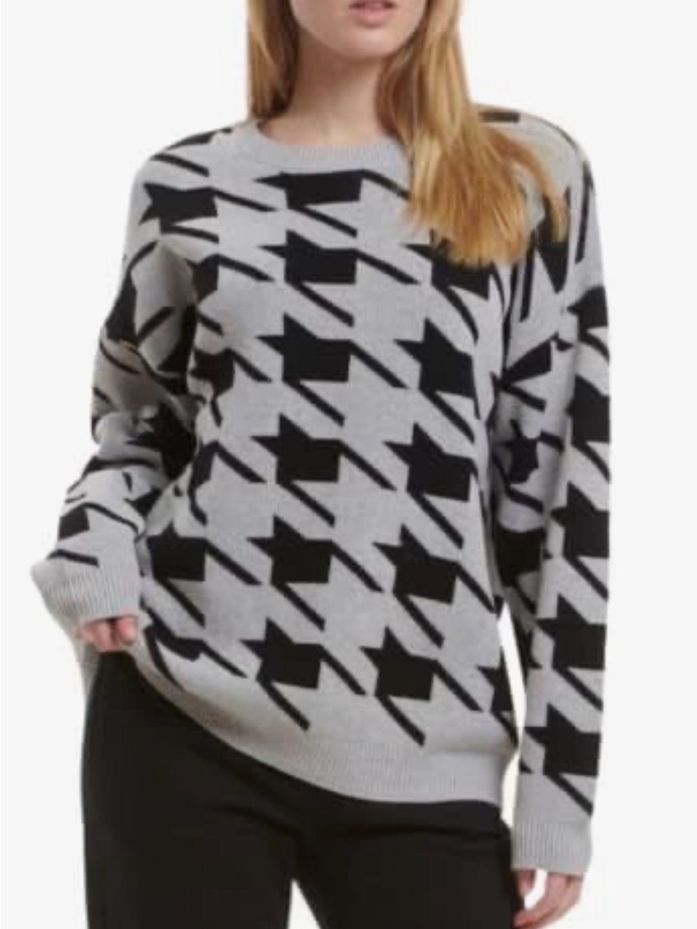Sundown by Splendid 100% Cotton Houndstooth Oversized Sweater